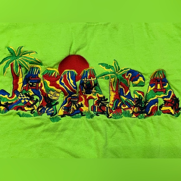 Vintage 90s Y2K Jamaica Island Tee Embroidered Adult Unisex Size Medium Green - Picture 3 of 4